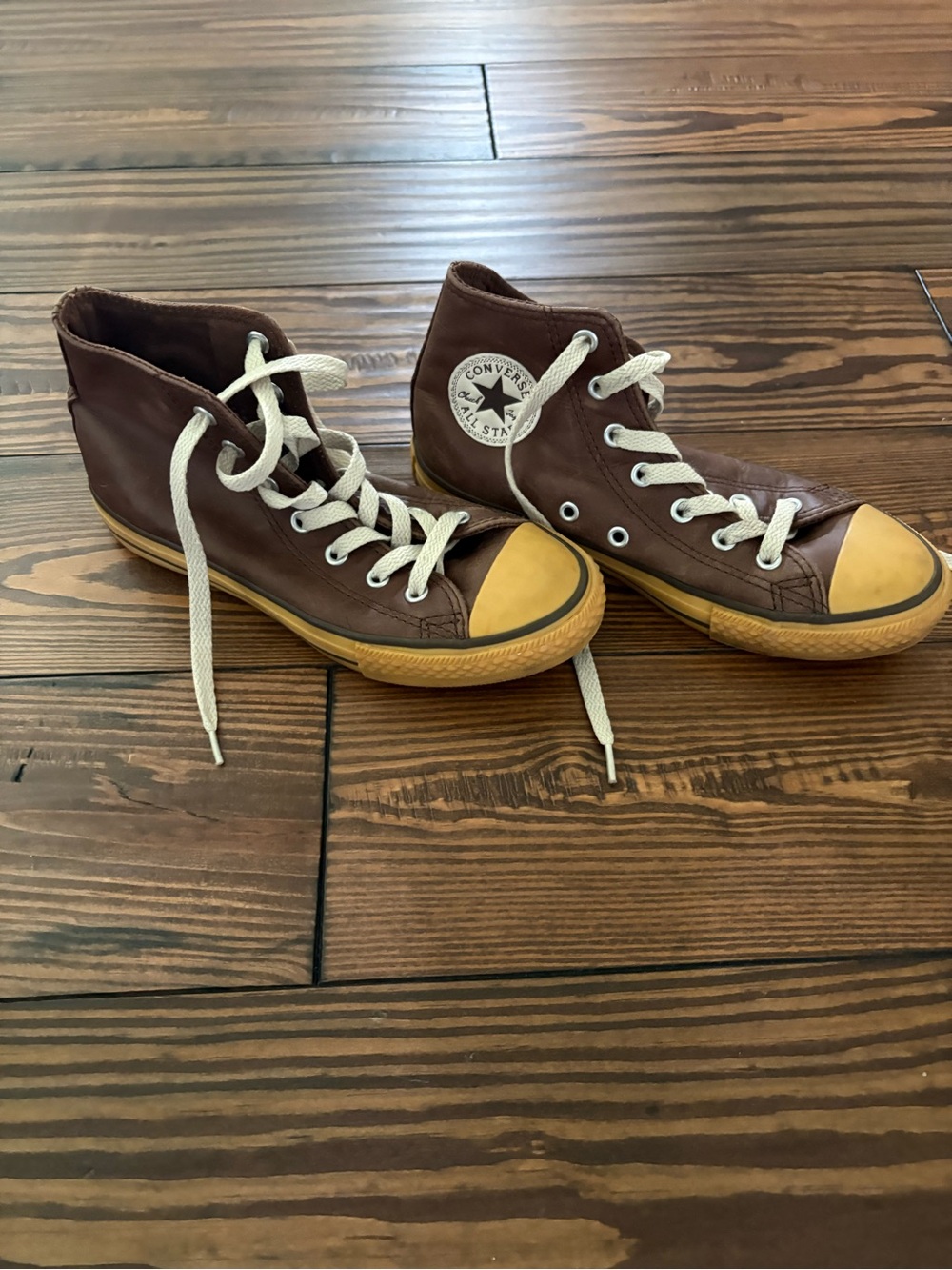 Youth Size 2 Leather Brown High Top Converse